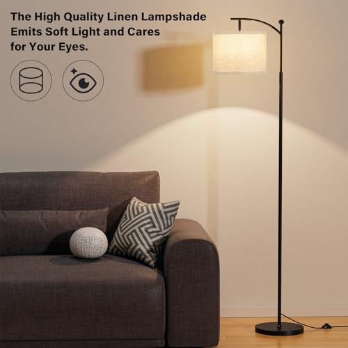 Ambimall 60" Floor Lamp for Living Room with 3 Color Temperatures, Adjustable Grey Shade with Black Pole, Tall Lamp for