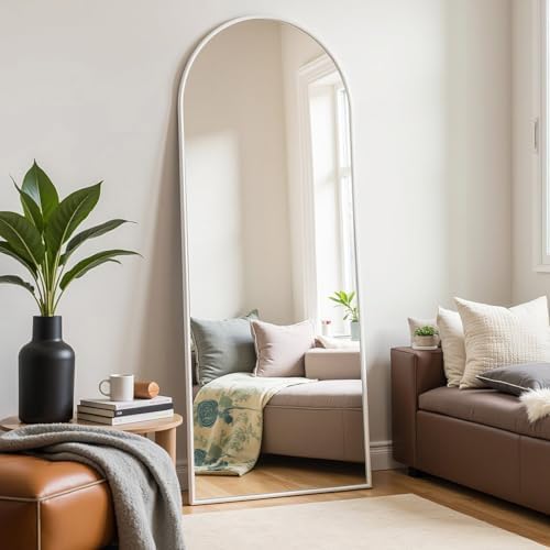 Prywot Arched Full Length Mirror Free Standing, 57"x20" Floor Mirror, White