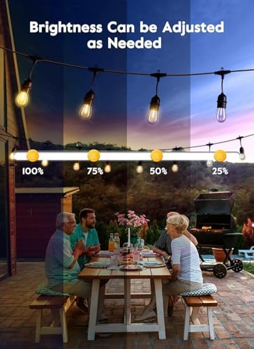 Brightown 82FT Outdoor String Lights - 25 LED Bulbs Patio Lights with Remote, Timer, Dimmable, Waterproof Connectable