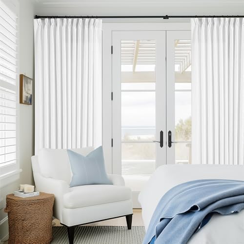 TWODRAPES Snow White Pinch Pleat Semi Sheer Linen Curtains W70xL120 1 Panel