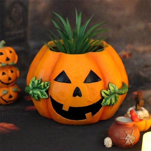 JOYO Halloween Planter Pot Decor - Skeleton Flower Planter Pot,Pumpkin Bucket Vase,Cute Skull Bucket Vase,Skull Candy Bowl Gothic Ornaments for Home Indoor Outdoor Garden (Pumpkin)