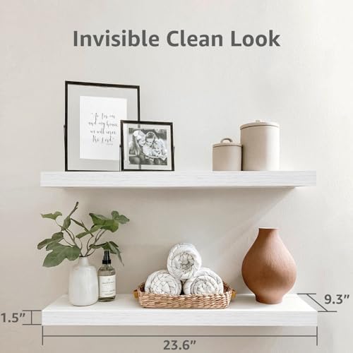 QEEIG Bathroom Long Floating Shelves for Wall (White, Set of 2, 23.6")