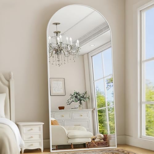 Prywot Arched Full Length Mirror, 71"x30" Free Standing Floor Mirror, White