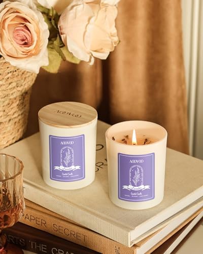 AOOVOO Lavender Candles Set for Women - 4 Pack Candles for Home Scented, Aromatherapy Candle with Crystals Inside, 20