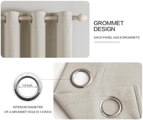 MIULEE 100% Blackout Linen Curtains for Bedroom 52x45 Inches Cobblestone