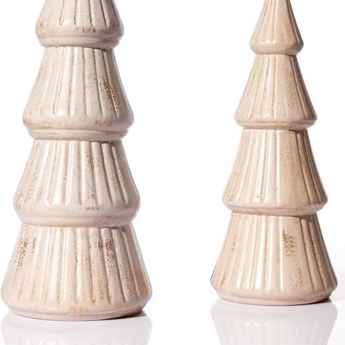 WONDROUS' DECO Wooden Christmas Tree Figurine, Tabletop Pink and Gold