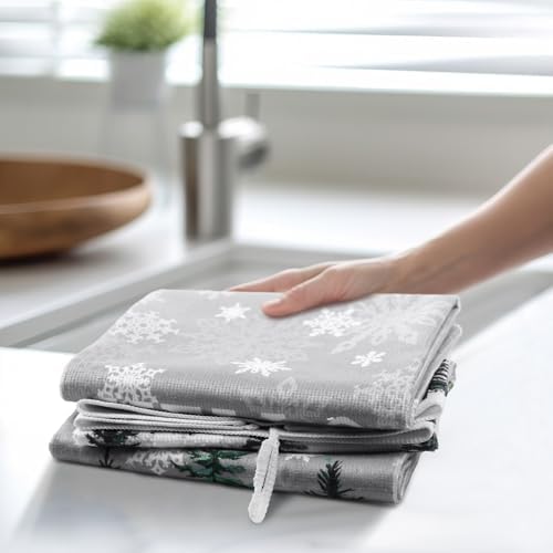 Bencailor 6 Pcs Christmas Kitchen Towel, Green, Snow Tree Style