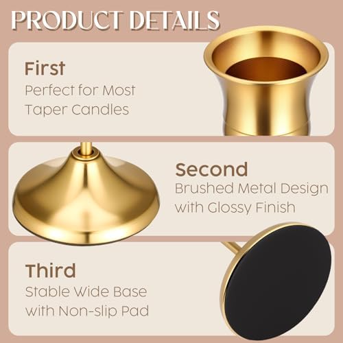 12PCS Brass Gold Taper Candle Holders Set, Metal Candlestick Holders
