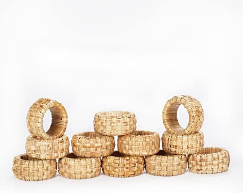 Lightnpro Natural Rattan Decorative Napkin Rings Set of 12, Serviette Napkin Rings Bulk for Party Decoration, Table Top Décor for Dinning Table, Everyday, Christmas, Easter Family Gatherings