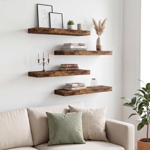 Fixwal Floating Shelves for Wall Decor (Rustic Brown, Set of 4, 15.7 Inch)