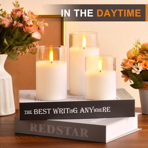 Tyawon Glass Battery Operated LED Flameless Candles with Remote and Timer, Real Wax Candles Warm Color Flickering Light