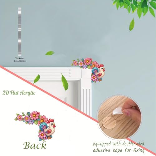 DIY Diamond Art Painting Animal Door Corner Decor, PVC Frame Signs with Flower Rooster Designs for Holiday Home, Festive Wall Hanging Gift for Family