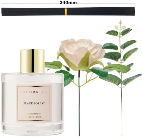 Cocorrina Reed Diffuser Set, Flower Reed Diffuser Black Forest 6.7 oz, Scented Diffuser with Sticks Home Fragrance