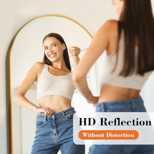 DUMOS 64"x21" Arched Full Length Floor Mirror, Full Body Mirror, Gold