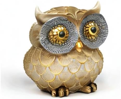 4.2" Vintage Gold Resin Owl Figurine / Retro Gold / Small
