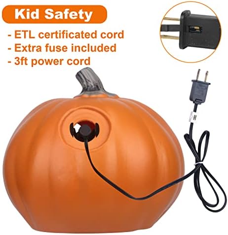10" Jack-o'-Lantern - Halloween Light Up Pumpkin Lantern with ETL Certified Cord and 2 Safety Fuse - Indoor Outdoor JackoLantern Decoration for Halloween Party Home Décor - Round Lightened Pumpkin