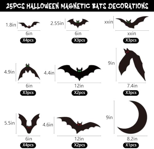 DAZONGE 25PCS Halloween Magnetic Stickers Bat Garage Door Decorations