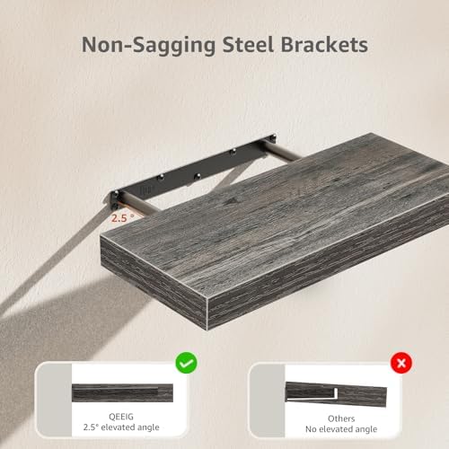 QEEIG Floating Shelves for Wall Small Shelf (Grey, Set of 3, 15.7" x 6.7")