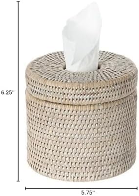 KOUBOO La Jolla Rattan Toilet Paper Holder with Lid, White Wash, Bathroom | Handwoven natural texture, freestanding