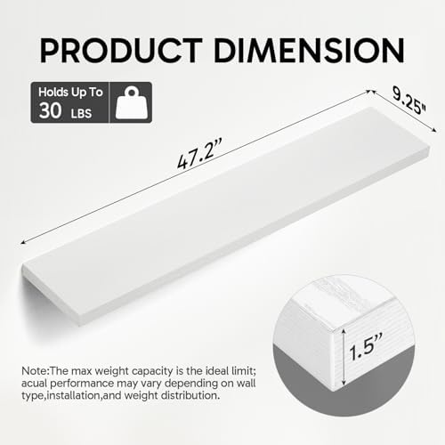 BAYKA White Floating Shelves 47.2in, Set of 2, Wall Mounted for Wall Decor