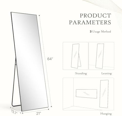 21"x64" Mirror Full Length, Upgraded Body Wall Mirrors