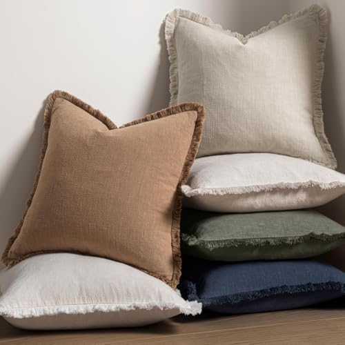 MIULEE Linen Decorative Lumbar Throw Pillow Covers Light Olive Green 12x20