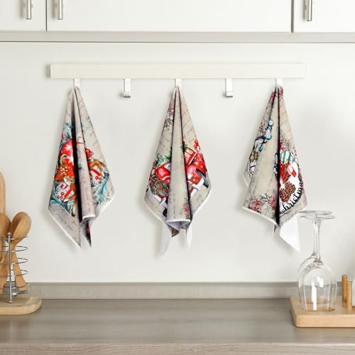 Bencailor 6 Pcs Christmas Kitchen Towel, Gray, Santa Claus