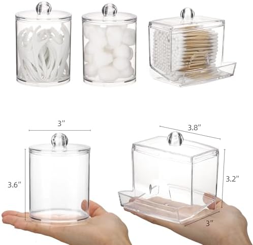 Tbestmax Qtips Dispenser Bathroom Container, 10/12 oz Big Cotton Ball Holder, Clear Plastic Apothecary Jar Organizer