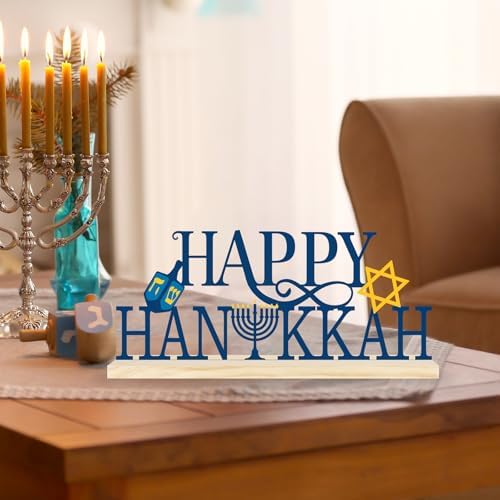 Metal Happy Hanukkah Sign Decorations for Home Party Shelf Mantel