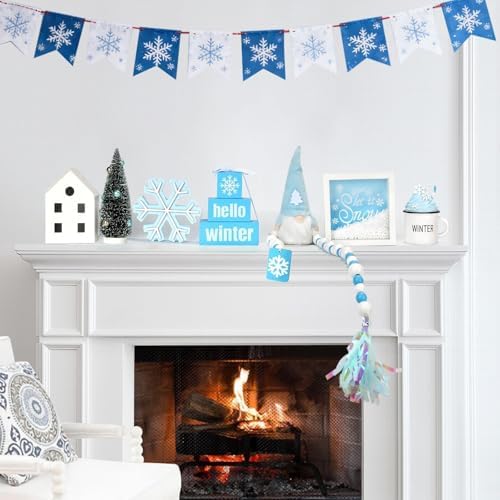 Winter Decoration for Home Office 8 PCS Blue Winter Tiered Tray Decor Set