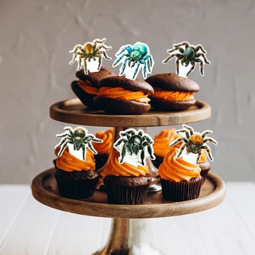 Gyufise 36Pcs Halloween Spider Cupcake Toppers - Spider Cake Picks - Halloween Horror Cupcake Decors - Baby Shower Party Cake Decoration Supplies