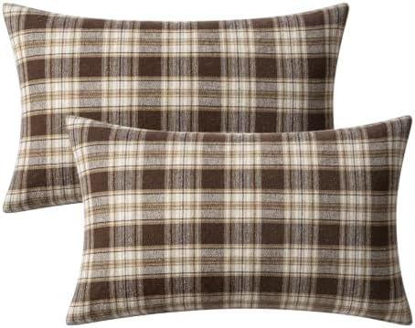 MIULEE Fall Plaid Pillow Covers Scottish Tartan 12x20 Chocolate Brown