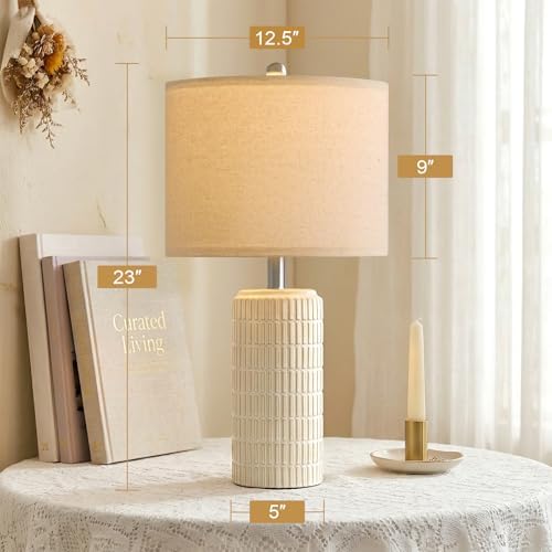 PoKat 23’’ Dimmable Table Lamps Set of 2 with Remote for Living Room, White