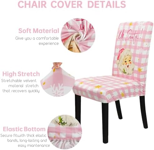 Christmas Chair Cover Set of 4 Santa Snowflake Winter Dining Room Slipcovers Stretch Parsons Chair Seat Protectors Xmas Tree Holiday Decor-4PCS