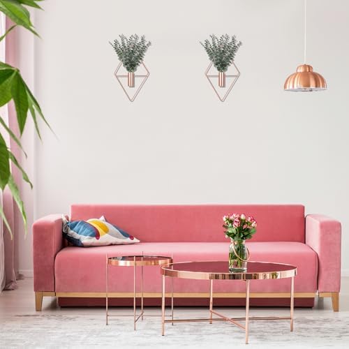 Jexine 2 Pcs Hanging Artificial Planters Wall Decor, Rose Gold, Eucalyptus
