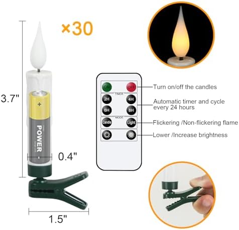 Wondise 30pcs Christmas Flameless Taper Candle Christmas Tree Lights