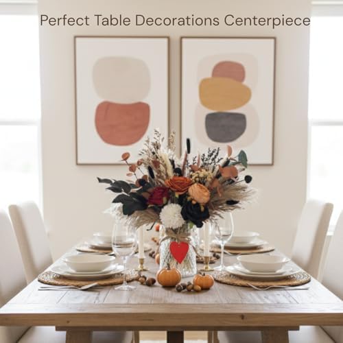 Fall Dried & Artificial Floral Centerpieces For Tables, Thanksgiving Decor