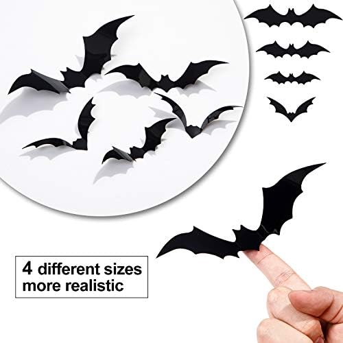 Halloween 3D Bats Decoration, 60PCS Plastic Bat Wall Stickers