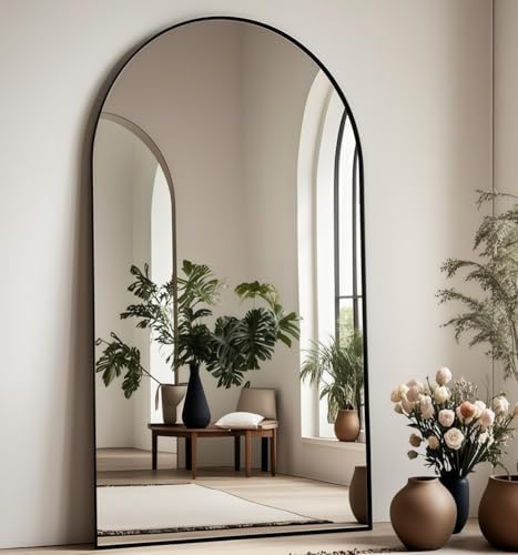 Prywot Arched Full Length Mirror, 71"x30" Free Standing Floor Mirror, Black