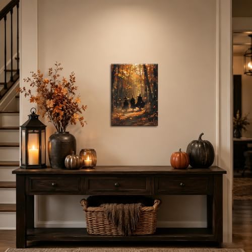 ILLBDR Halloween Witch in Autumn Forest Canvas Wall Art 12x16 inch