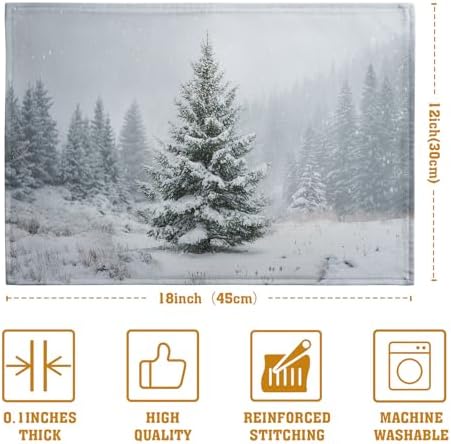 Winter Placemats Set of 4, 12x18 Inch Christmas Pine Tree Snowflake Linen Table Mats Seasonal Washable Farmhouse Place Mats for Kitchen Dining Xmas Holiday Party Decor