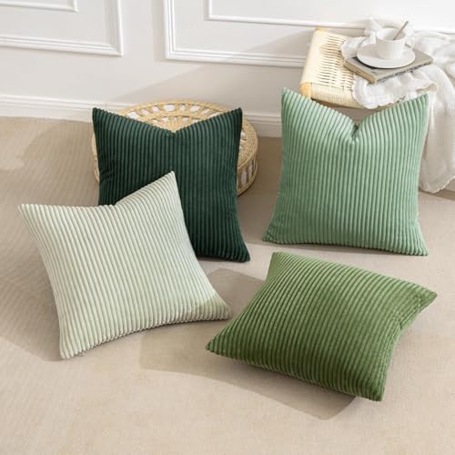 MIULEE Soft Corduroy Decorative Throw Pillow Covers Forest Green 24x24