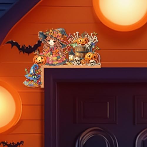 DIY Diamond Art Wooden Door Corner Decoration – Halloween Frame Sign Kit, Creative Wall Art Mosaic Frame Sign for Home Decor & Gifts