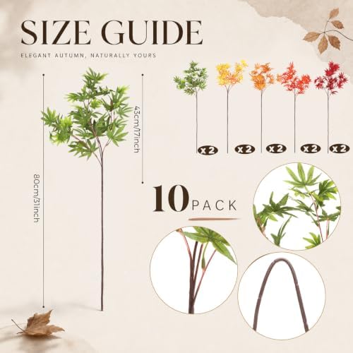 Suncalla 10 Pcs 31" Fall Artificial Japanese Maple Stem, Green Orange