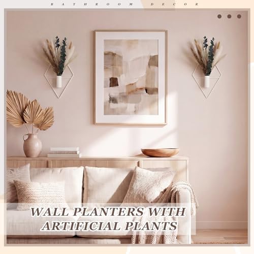 Jexine 2 Pcs Hanging Artificial Planters Wall Decor, White, Mixed Plants