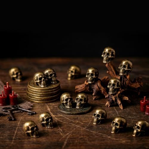 Civaner 50 Pcs Halloween Mini Brass Figurine Miniature, Skull