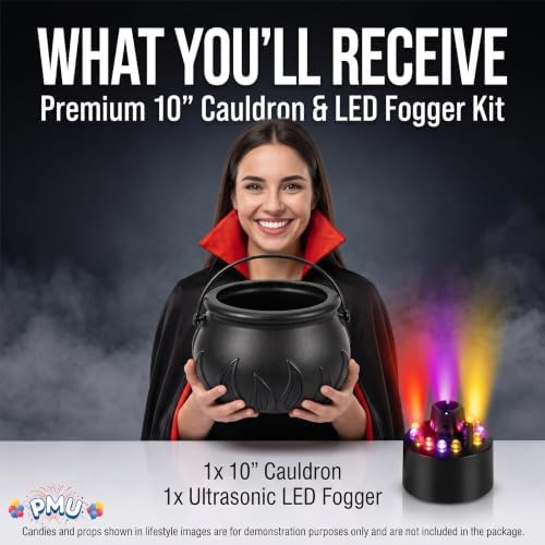 PMU 2pc Cauldron set, 10in Black Cauldron w/Mist Maker & Multicolor Fogger