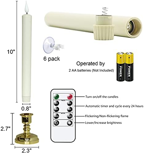 Wondise Flameless Window Candles with Remote & Timer Christmas Decoration, 11 Inches Battery Operated 3D Wick with Purple Yellow Light, 6 Pack Gold Plastic Holder and Suction Cups Included