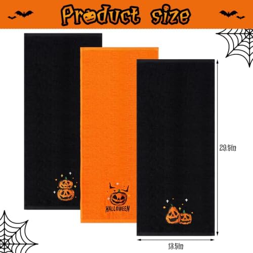 MelonBoat Halloween Hand Towels 3 Pack, Embroidered Pumpkin Halloween Kitchen Towels for Bathroom Kitchen, Soft Absorbent Halloween Hand Towels, Halloween Decor Indoor for Home, 13.7"x29.5"
