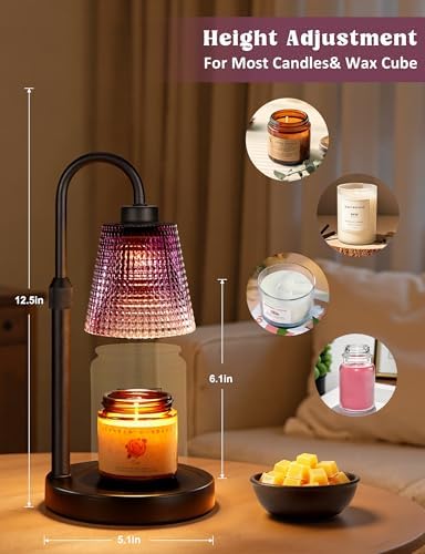 Innqoo Purple Candle Warmer Lamp with Timer, Dimmable Candle Warmer for Home Decor, Height Adjustable Candle Lamp for